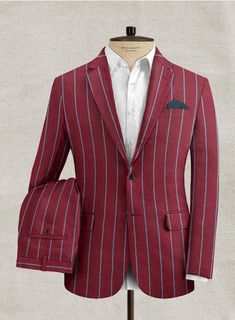 A summer closet essential! Our Caccioppoli Moncal Linen Suit is crafted from finer linen resulting in a softer suit. It's made from linen and is cut for a comfortable fit. A striped suit is the sina qua non of patterned suiting for men. Indeed, our red suit is certainly a stylish option for when you want to broadcast your love of stripes and fashion! 
 
 Look Includes  Caccioppoli Moncal Linen Fabric  Two Button Jacket Style  Notch Lapel  Real Horn Brown Buttons  Single Vent  Three Cuff Buttons Suiting For Men, Mens Formal Fashion, Grey Tweed Suit, White Linen Suit, Herringbone Tweed Jacket, Green Velvet Jacket, Peaky Blinders Suit, Royal Blue Suit, Clothing Store Design