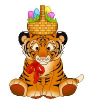 a stuffed tiger with a red bow around its neck and eyes, sitting in front of a white background