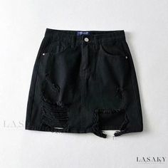 Lasaky - Ripped Denim Half Skirt with Sexy Distressed Design and Stylish Denim Pencil Skirt Girls Streetwear, High Waisted Denim Skirt, Blue Denim Skirt, Ripped Denim Shorts, Fashion Bottoms, Denim Skirt Women, Denim Pencil Skirt, Wrap Around Skirt, Half Skirt