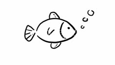 a black and white drawing of a fish with bubbles coming out of it's mouth