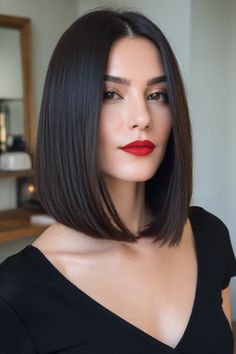 Add warmth to your look with a caramel balayage in your long A-line bob. This trendy color blend is perfect for a fresh, modern style. Check out more balayage ideas here! Short At The Back Long At The Front Hair, Bob Haircut Long In Front Short In Back, Bevel Bob Haircut, A Line Long Bob Hairstyles, Subtle A Line Bob, Straight Long Bob Hairstyles, Long Straight Bob With Bangs, Brown Long Bob Haircut, Dark Hair Long Bob