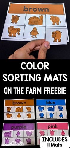 color sorting mats on the farm freebie for kids to practice counting and matching numbers