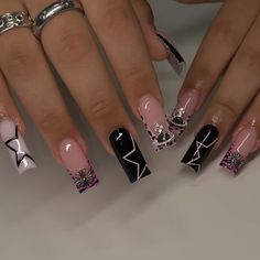 Y2k Nails Black, Nail Inspo Black, Y2k Nail, I Initial, Set Nails, Acrylic Nails Nude, Forever Roses, Preppy Gifts, Girl Nails