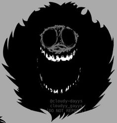 a black and white drawing of a monster with glasses on it's face, in front of a gray background