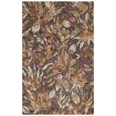 an area rug with flowers and leaves on the side, in purple tones that are very soft