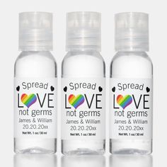 three bottles of love not germs deodorant