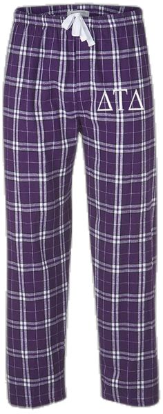 Purple Cotton Pants For Pajama Party, Casual Purple Sleep Pants, Purple Cotton Bottoms For Pajama Party, Plaid Sleepwear Pants For Pajama Party, Plaid Long Pants Sleepwear For Sleepover, Delta Tau Delta, Phi Kappa Psi, Phi Gamma Delta, Flannel Pj Pants