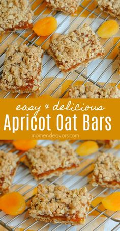 easy and delicious apricot oat bars on a cooling rack with text overlay