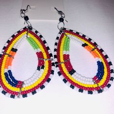 New Colorful Unique Beaded Earrings Multicolor Large Beads Drop Earrings, Multicolor Teardrop Hoop Earrings With Dangling Beads, Multicolor Tiny Beads Drop Earrings, Silver Teardrop Beaded Earrings With Colorful Beads, Multicolor Silver Beaded Earrings For Gifts, Multicolor Earrings With Silver Beads For Gift, Silver Beaded Earrings With Colorful Beads For Festival, Multicolor Teardrop Jewelry With Colorful Beads, Multicolor Teardrop Dangling Beads