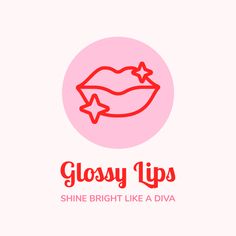 the logo for glossy lips shine bright like a diya on a pink background