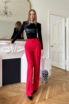 Perfect your closet with these trousers. Straight cut lengths the silhouette while the Red shade makes the appearance fresh and classy.Easy to mix with any tops and shirts. Make your casual days more stylish and comfy. Tailored Red Straight Leg Pants, Tailored Red High-waisted Pants, Zara High-waisted Red Pants, Red High-waisted Elastane Pants, Red Fitted Full-length Leather Pants, Straight Cut, Body Measurements, Your Perfect, Everyday Wear