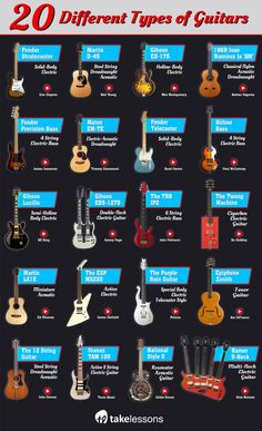 an info sheet showing different types of guitars