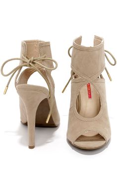 Came and Vent Natural Suede Lace-Back Shootie Heelsat Lulus.com! Beige Ankle-high Heels With Wrapped Heel, Ankle-high Beige Heels With Wrapped Heel, Trending Womens Shoes, Shoe Wardrobe, Toe Post Sandals, Hot Shoes, Style Dresses, Dresses Shoes, Pretty Shoes