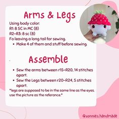 the instructions for how to sew an arm and leg doll with pictures on it