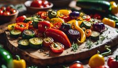 a cutting board topped with lots of different types of vegetables