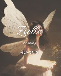 a fairy holding a book in her hands with the words effiee meaning heavenly