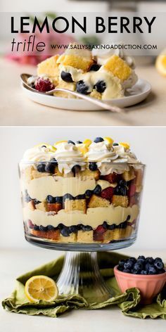 lemon berry trifle with blueberries and whipped cream on top