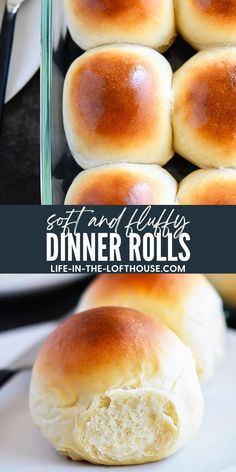 dinner rolls on a plate with text overlay