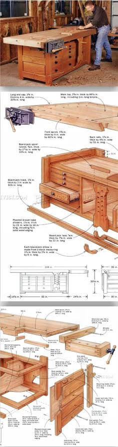 the plans for a kitchen island are shown in three different views, including one with drawers and