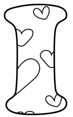 the letter i with hearts on it is outlined in black and white, as well as an