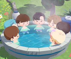 an animated image of children in a swimming pool