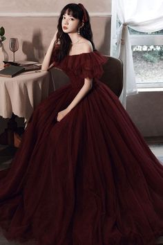 Fairy Prom Dress, Fantasy Ball, Prom Dress Burgundy, Burgundy Evening Dress, Evening Dresses With Sleeves, Long Prom Gowns, Prom Ball Gown, Dress Sleeve Styles, A Line Prom Dresses