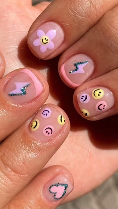 Kids Nail Designs, Girls Nail Designs, Nail Art For Kids, Easter Nail, Cute Simple Nails, Happy Nails, Aesthetic Nails, Simple Gel Nails