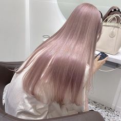 Long Straight Pink Hair, White Pink Hair Color, Milk Pink Hair, Cool Toned Pink Hair, Light Brown And Pink Hair, Asian Pink Hair, Beige Pink Hair, Ashy Pink Hair, Ash Pink Hair