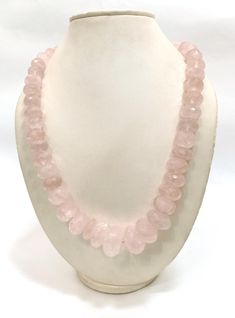 AAA+ Natural Rose Quartz Necklace, Handmade Rose Quartz Rondelle Faceted Necklace, Rose Quartz Jewelry Necklace,  Healing Crystal Beads Gemstone :- Rose Quartz  Size :- 11-25mm Approx. Shape :- Rondelle Faceted Necklace Length :- 22 Inches Color :- Same as Picture Quality :- AAA GRADE CUSTOMIZATION/BULK ORDER : AVAILABLE PLEASE FEEL FREE TO CONTACT IF YOU REQUIRE ANY FURTHER INFORMATION. https://www.etsy.com/in-en/shop/LatestBeadsJewellery?ref=simple-shop-header-name&listing_id=720939504 Your Fe Elegant Pink Rondelle Beaded Necklaces, Elegant Pink Rondelle Beaded Necklace, Rose Quartz Jewelry, Handmade Rose, Rose Quartz Necklace, Quartz Jewelry, Necklace Rose, Quartz Necklace, Bulk Order