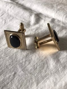 3 pc. Set from the mid 1960's stamped Hayward inside the cufflinks. Black onyx center stone set in a gold tone metal alloy. In good vintage condition. Feel free to convo me with any further questions. Thank you for your interest. Antique Cufflinks For Business, Vintage Formal Cufflinks With Polished Finish, Vintage Polished Finish Cufflinks For Formal Occasions, Vintage Polished Cufflinks For Formal Occasions, Antique Cufflinks For Formal Wear, Vintage Jewelry With Polished Finish For Business, Vintage Picnic, Music Box Jewelry, French Cuff