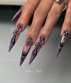 Cute Nails Purple, Halloween Acrylic Nails, Gothic Nails, Edgy Nails, Work Nails