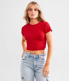 Freshwear Ribbed Stretch Top - Red XS/S, Women's Tomatopuree Twisted back cropped top Bust measures 27 on size XS/S Body length 15 on size XS/S Can be styled multiple ways. 92% Nylon 8% Spandex. Machine wash cold water with like colors. Gentle cycle. Reshape lay flat to dry. Do not bleach. Low iron if needed.. Measurements: Bust -Fullest part of bust with arms at sides. Waist -Circumference of natural waist: above belly button below rib cage. Hips -Standing with feet together fullest part of hip Red Fitted Crop Top With Short Sleeves, Fitted Red Crop Top With Short Sleeves, Red Fitted Crew Neck Crop Top, Fitted Red Cropped T-shirt With Short Sleeves, Red Fitted Cropped T-shirt With Short Sleeves, Basic Red Crew Neck Crop Top, Trendy Red Cropped Top, Red Ribbed Fitted Crop Top, Seamless Cropped Red Crop Top