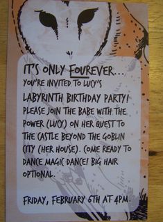 an owl birthday party card with the words it's only forever