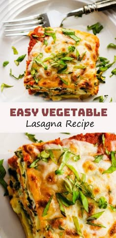 easy vegetable lasagna recipe on a white plate