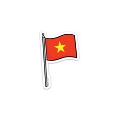 a red and yellow flag sticker with a star on the top, in front of a white background