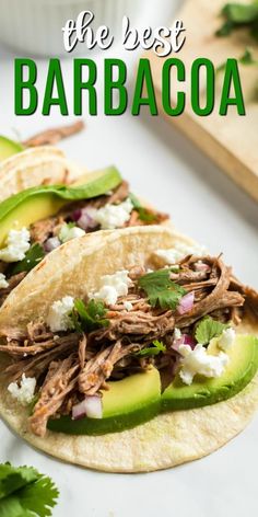 the best barbacoa with avocado and feta cheese on top