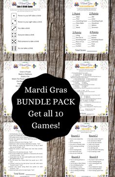 the mardi gras bundle pack is shown with text that reads, get all 10 games