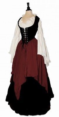 I-D-D Renascença Medieval Camponês Guincho Faire pirata 3 Peças Fantasia Pirate Gown, Pirate Dress, Lady Pirate, Lace Costume, Fair Outfits, Fest Outfits, Old Fashion Dresses, Pirate Woman