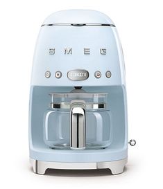 the smegle coffee maker is light blue