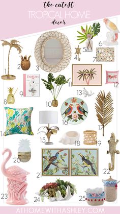 the ultimate guide to decorating your home in pink and gold, including tropical accents