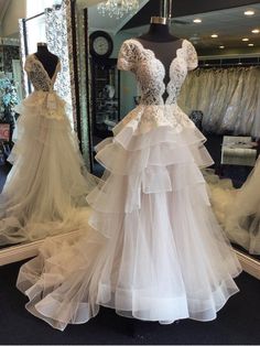 A-line See-through Lace Bodice Chapel Train Tulle Wedding Dresses SWD0015-SheerGirl Vintage Wedding Gowns, Retro Wedding Dresses, Simple Wedding Gowns, Formal Prom Dresses Long, Wedding Dress Patterns, Wedding Dresses 2018, Wedding Dresses Beaded, Beaded Wedding, Chapel Train