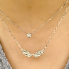 Angel Wing Necklace | Wings Diamond Necklace | Liven Fine Jewelry – Liven Company Feathered Wings, Angel Feathers, Angel Wing Necklace, Contemporary Necklace, Angel Necklace, Layered Necklace Set, Necklace Collection, Wing Necklace, Simple Elegant