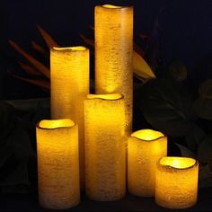 LED Narrow  Slim Textured Gold With Amber Yellow Flame Flameless Candles with Timer Set of 6 - Party Glowz Therapeutic Candles, Battery Operated Garland, Spa Candles, Flameless Candles With Timer, Battery Powered Candles, Solar Flower Lights, Halloween String Lights, Flameless Candle Set, Traditional Candles