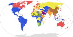 the world map is colored in different colors