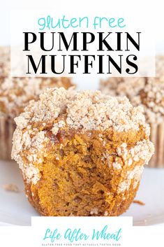 gluten free pumpkin muffins on a plate with the title overlay