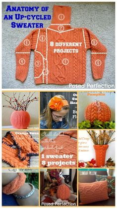 an orange knitted sweater is shown with instructions to make it in the same color