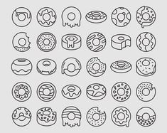 different types of doughnuts in line art style on gray background illustration stock photo