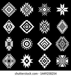 a collection of geometric designs in white on black