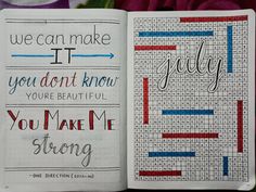 a cross stitch book with the words you make me strong written in red, white and blue