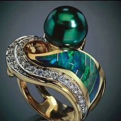 Bohemian Alloy Irregular Printed Green Pearl Finger Ring (Size 9) Us Mosaic Material: Zircon The Main Material: Alloy Style: Boho Black Pearl Ring, Tahitian Black Pearls, Black Pearl, Tahiti, Pearl Ring, Bling Bling, Womens Jewelry Rings, Lalique, Pearl Jewelry